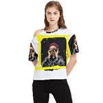 Yellow Brown Red Colorful Graffiti Illustration T-shirt One Shoulder Cut Out T-Shirt