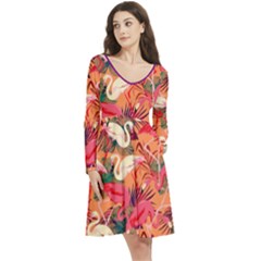 Long Sleeve V-neck skater dress with Pockets 