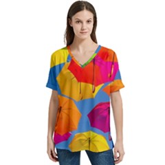 V-Neck Split Shoulder Casual T-Shirt 