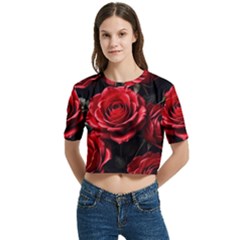 Women s Round Neck Short Sleeve Crop Top 