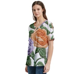 V-Neck Split Shoulder Casual T-Shirt 