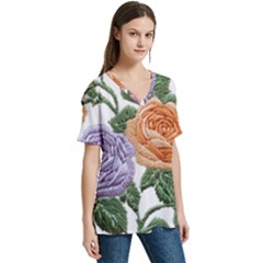 V-Neck Split Shoulder Casual T-Shirt 