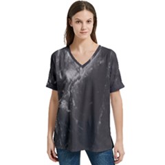 V-Neck Split Shoulder Casual T-Shirt 