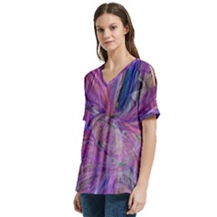 V-Neck Split Shoulder Casual T-Shirt 