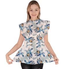 Ruffle Collar Short Sleeve Chiffon Top 