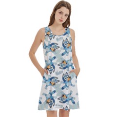 Round Neck Sleeve Casual Dress With Pockets 
