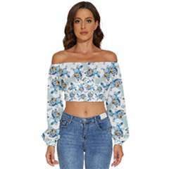 Long Sleeve Crinkled Weave Crop Top 