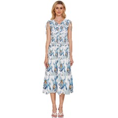 V-Neck Drawstring Shoulder Sleeveless Maxi Dress 