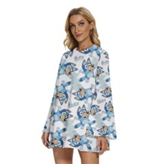 Round Neck Long Sleeve Bohemian Style Chiffon Mini Dress 