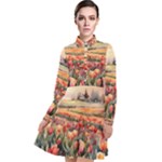 Tulips Field Tree Long Sleeve Chiffon Shirt Dress