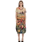 Tulips Field Tree T-Shirt Midi Dress With Pockets