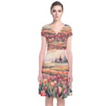 Tulips Field Tree Short Sleeve Front Wrap Dress