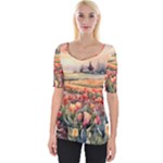 Tulips Field Tree Wide Neckline T-Shirt