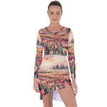 Tulips Field Tree Asymmetric Cut-Out Shift Dress