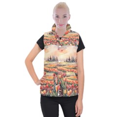 Tulips Field Tree Women s Button Up Vest from UrbanLoad.com