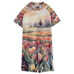 Tulips Field Tree Kids  Boyleg Half Suit Swimwear