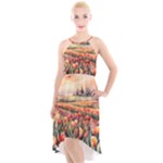 Tulips Field Tree High-Low Halter Chiffon Dress 