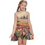 Tulips Field Tree Kids  Halter Collar Waist Tie Chiffon Dress