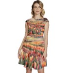 Tulips Field Tree Cap Sleeve High Waist Dress