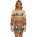 Tulips Field Tree Womens Long Sleeve Shirt Dress