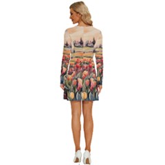 Long Sleeve Deep V Mini Dress  