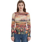 Tulips Field Tree Women s Cut Out Long Sleeve T-Shirt