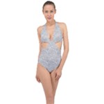 Light Grey Snake Halter Front Plunge Swimsuit