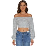 Light Grey Snake Long Sleeve Crinkled Weave Crop Top