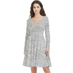 Light Grey Snake Long Sleeve V-neck skater dress with Pockets