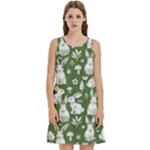 Easter bunny pattern Round Neck Sleeve Casual Dress With Pockets