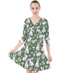 Easter bunny pattern Quarter Sleeve Front Wrap Dress