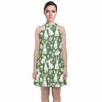 Easter bunny pattern Velvet Halter Neckline Dress 