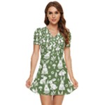 Easter bunny pattern V-Neck High Waist Chiffon Mini Dress
