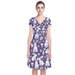 Easter bunny pattern Short Sleeve Front Wrap Dress