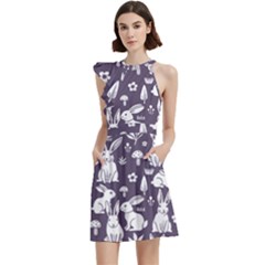 Cocktail Party Halter Sleeveless Dress With Pockets 