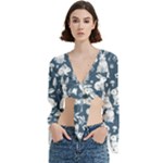 Easter bunny pattern Trumpet Sleeve Cropped Top