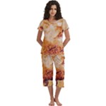 Burnt paper texture print design Short Sleeve 3/4 Length Pants Lounge Set