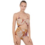 Burnt paper texture print design Scallop Top Cut Out Swimsuit