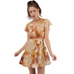 Burnt paper texture print design Flutter Sleeve Wrap Dress