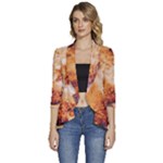 Burnt paper texture print design Women s 3/4 Sleeve Ruffle Edge Open Front Jacket