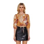 Burnt paper texture print design Mid Sleeve Drawstring Hem Top