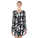 Easter bunny pattern Long Sleeve Velvet V-neck Dress