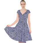 Blue Black Snake Pattern Cap Sleeve Front Wrap Midi Dress