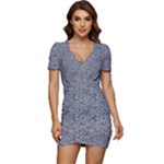 Blue Black Snake Pattern Low Cut Cap Sleeve Mini Dress