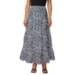 Blue Black Snake Pattern Tiered Ruffle Maxi Skirt