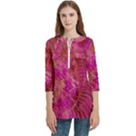 Tondo Women s Zip Front V-Neck 3/4 Sleeve Casual Top Pocket Shirt