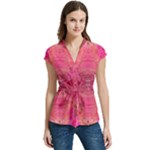 Pink Pour  Women s Cap Sleeve Mandarin Collar Waist Tie Blouse