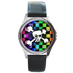 Checker Rainbow Skull Round Metal Watch