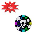 Checker Rainbow Skull 1  Mini Button (10 pack) 