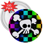 Checker Rainbow Skull 3  Button (100 pack)